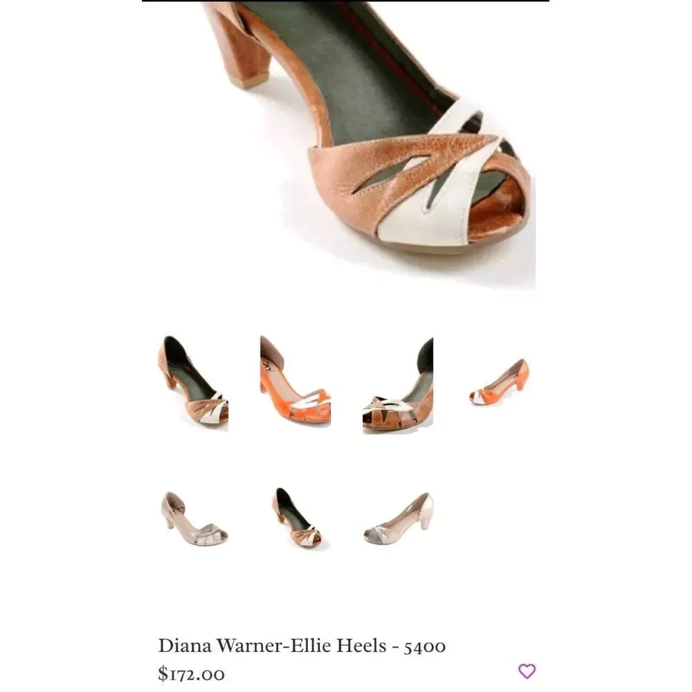 Diana Warner 38 US Size 7 Heel Ellie Heels Tan Brown Leather‎ Slip On Pump
